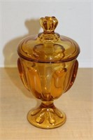 AMBER GLASS COVERED CANDY DISH