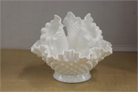 MILK GLASS RUFFLED EDGED  EPERNE WITH 3 HORNS