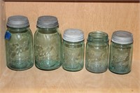SELECTION OF BLUE GLASS BALL CANNING JARS