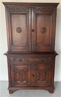 1940's Carved Walnut Closed China Cabinet