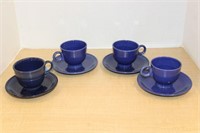 SELECTION OF BLUE FIESTA CUPS AND SAUCERS