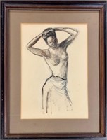 Simi-Nude Pencil Drawing signed M. Bishop