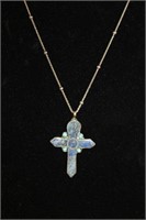 LAPIS? CROSS PENDANT WITH SILVER CHAIN