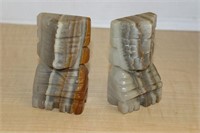 PAIR OF ALABASTER? AZTEC STYLE BOOKENDS