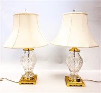 PAIR CUT CRYSTAL AND BRASS TABLE LAMPS