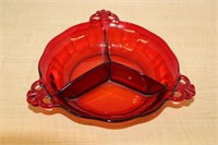 RUBY RED DIVIDED GLASS RELISH DISH