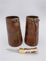 PAIR TOOLED LEATHER WRIST CUFFS