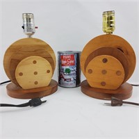 2 lampes de bureau en rondelles de bois, vintage