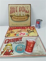 3 enseignes Fast Food style vintage dont Hot Dogs