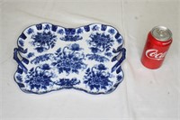 Double Handle Blue & White Ceramic Serving Tray