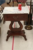 Victorian Style Lyre Base Marble Top Table