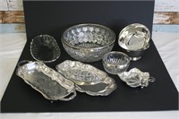 Lot of Glass & Silverplate Serving Pieces