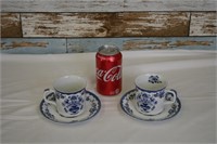 Blue & White Johnson Bros. Teacups & Saucers