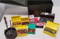 Vintage Ammo Box & Bullets & Lead For Reloading