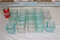Lot of 15 Square Glass Votives ~ Clear & Aqua