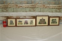 Set of 4 Counted Crosstitches of Old Houses
