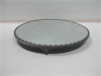 Vtg Footed Mirrored Pedestal Tray - 14".