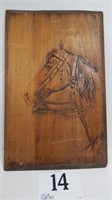 CARVED WOOD HORSE PLAQUE BY PAUL PERRIG 1998 12 X