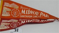 "MIDWAY PARK CHAUTAUQUA LAKE NY" PENNANTS 30 IN