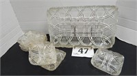 NICE OLD GLASS TRAY 13 IN WITH 6 MATCHING BOWLS 5