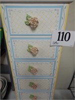 5 DRAWER GIRL'S CHEST WITH FLORAL PULLS  12 X 8 X