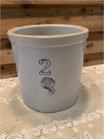 2 GALLON BLUE RIBBON CROCK BUCKEYE POTTERY