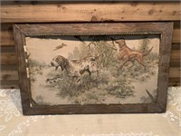 VINTAGE FRAMED DUCK HUNTING PICTURE WITH DOGS