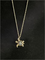 14k Gold Turtle Necklace chain is 10 inches total