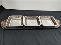 Serving Wood tray with 3 metal trays