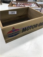 STANDARD MOTOR OIL WOOD BOX- APPROX 4"TX8.5"X11.5L