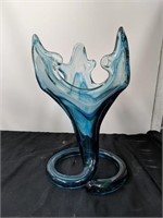 10" Aqua blue glass vase/art