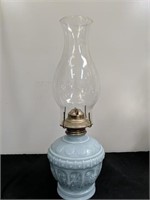 15.5" blue glass hurricane lamp
