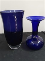 9" & 11" blue glass vases