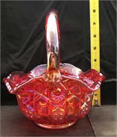 Smith glass red carnival glass basket