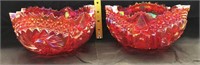 2 L.E. Smith Buzz star red carnival glass bowls