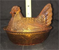 amber glass nesting hen bowl