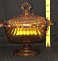 amber glass dish with lid