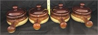 4 crock bean pots with lids