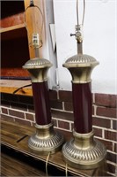 Maroon & Brass Lamp Set