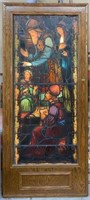 Very Large Antique Religious Window in Lit Case.