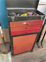 Small rollaround toolbox with a few things in it