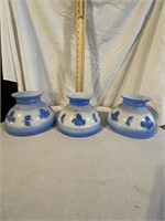 3 BLUE/WHITE GLASS LAMP SHADES - 8" FIT