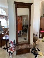 ANTIQUE EASTLAKE ENTRY MIRROR W MARBLE STAND