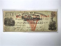 1862 State of Mississippi $5 Treasury Note