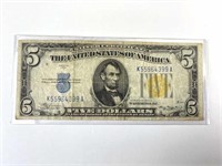 1934-A North Africa, U.S. $5 WWII Silver Cert.