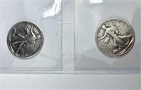 1942,1943 Walking Liberty Silver Half Dollars