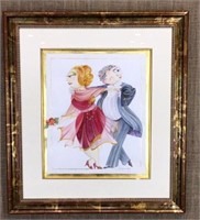 Signed Watercolor of Couple Dancing