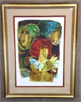 Girl with Doves by Alvar S/N Lithograph