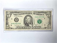 1988-A Fold Error $5 U.S. Fed Reserve Note