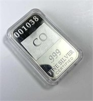 1oz Silver U.S. State Bar CO .999 in Case